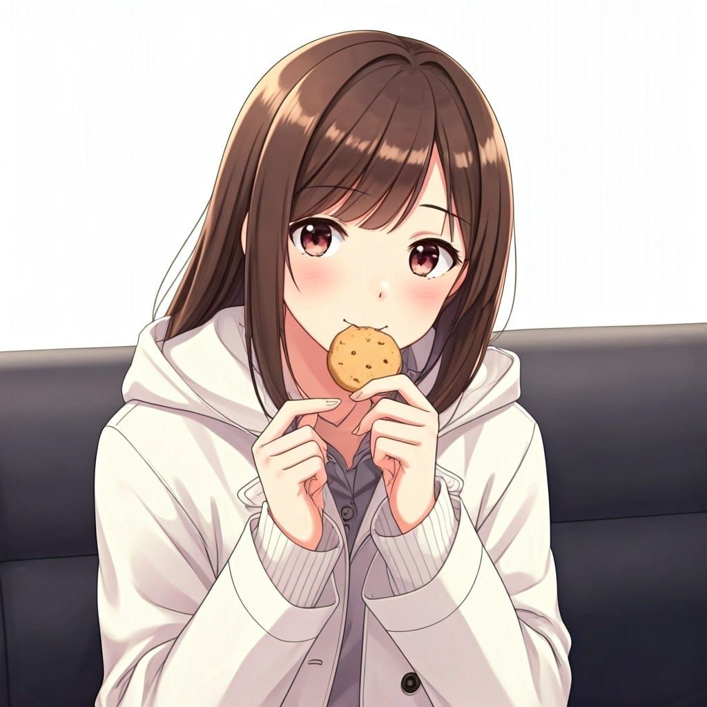 Anime Girl Eating Cookies on Sofa