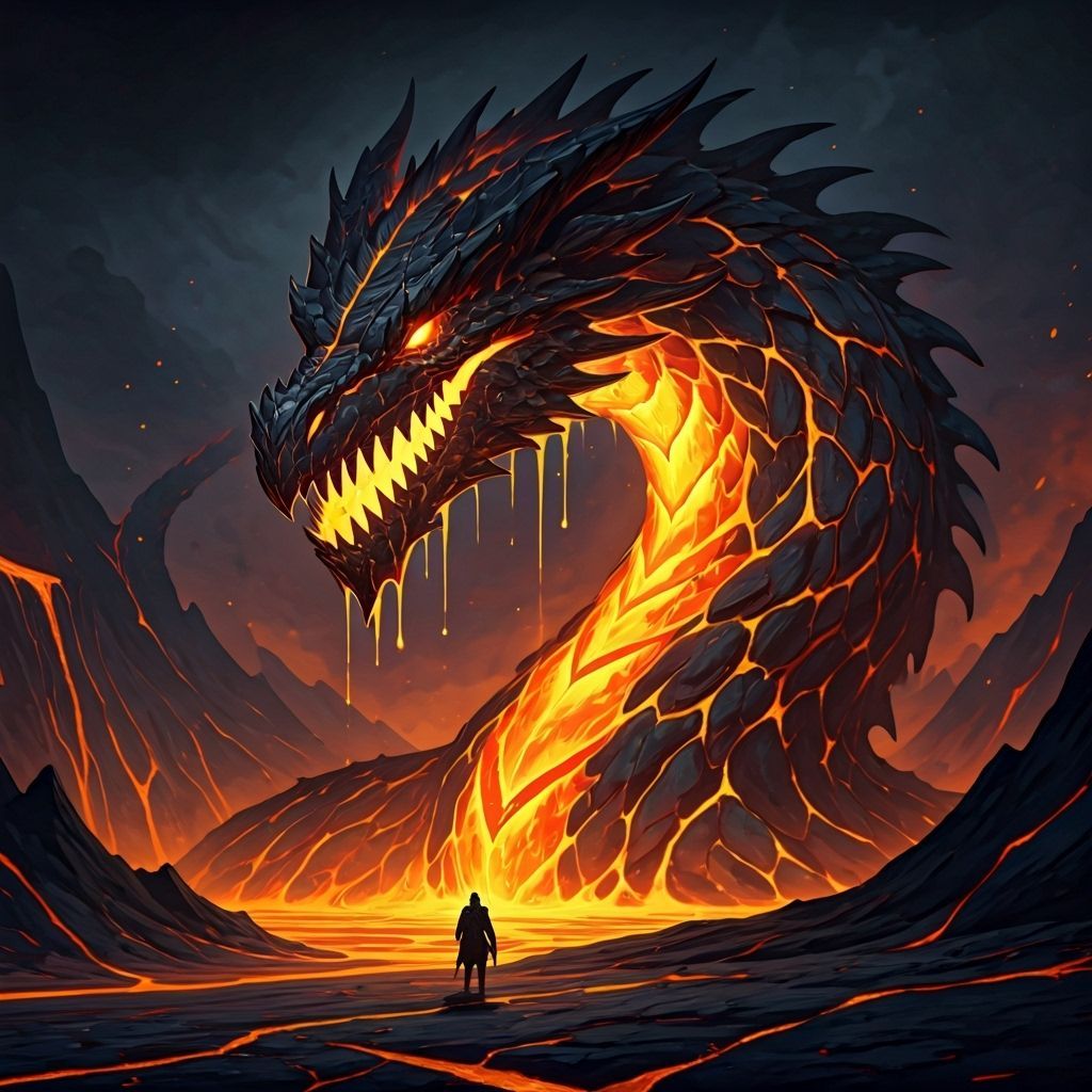 Molten Lava Dragon in Fiery Volcanic Landscape