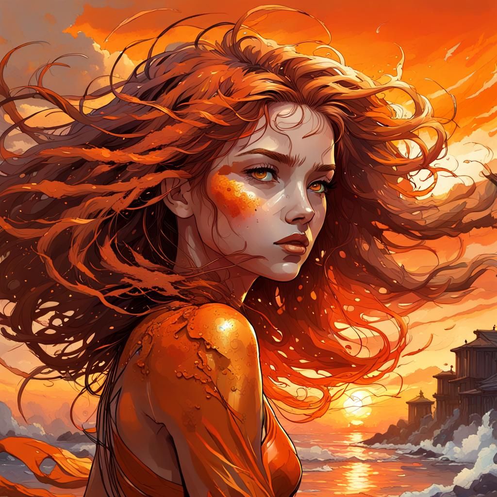 Orange Haired Woman Portrait in Sunset