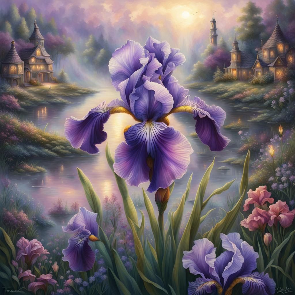 Detailed Purple Iris in Fairycore Style