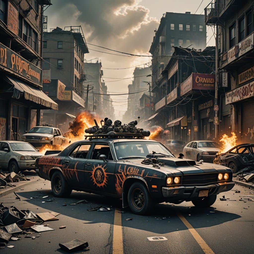 Post-Apocalyptic Road Warrior Car in Chaos