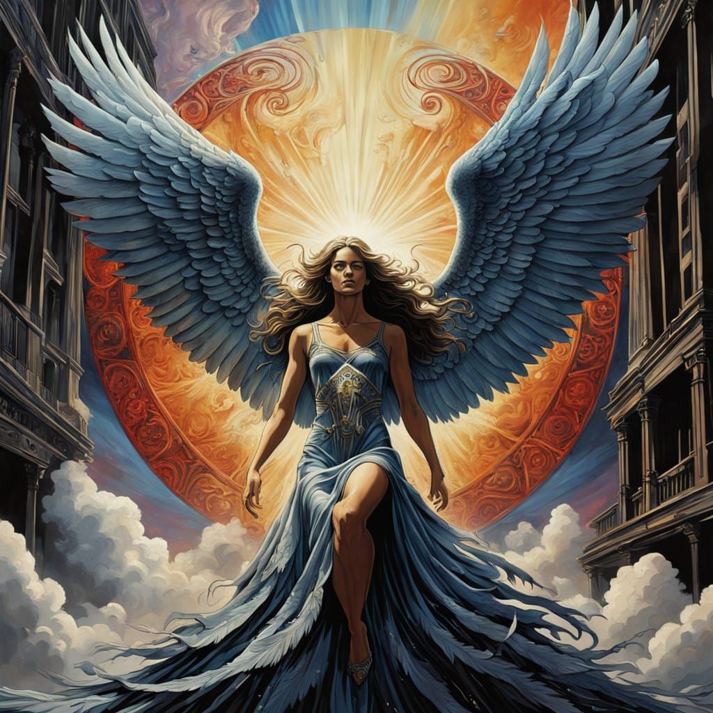 Majestic Fallen Angel in Vibrant Splash Art Style