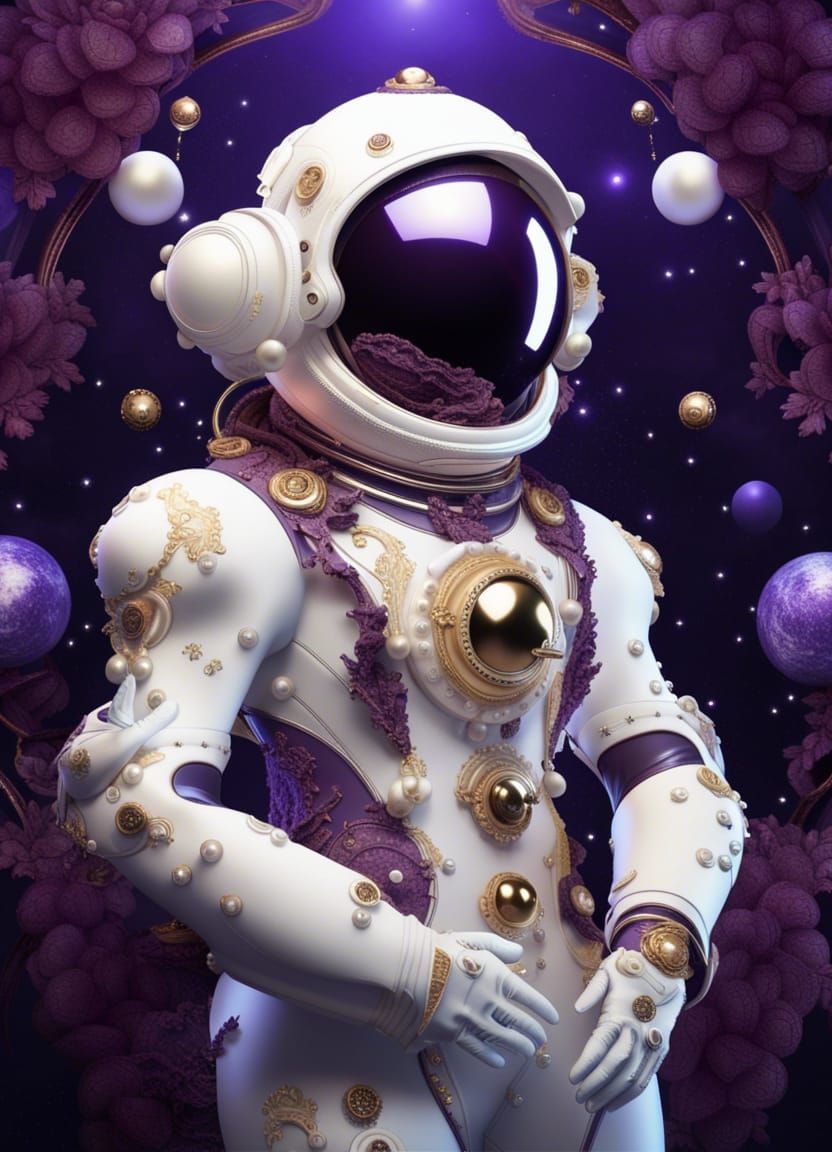 Astronaut in Rococo Spacesuit with Pearl Ornaments