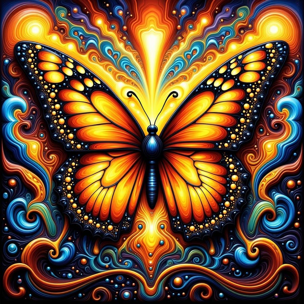 Psychedelic Fractal Monarch Butterfly in Visionary Art