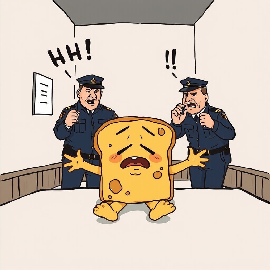 Cheesy Interrogation Suspect in Cartoon Style