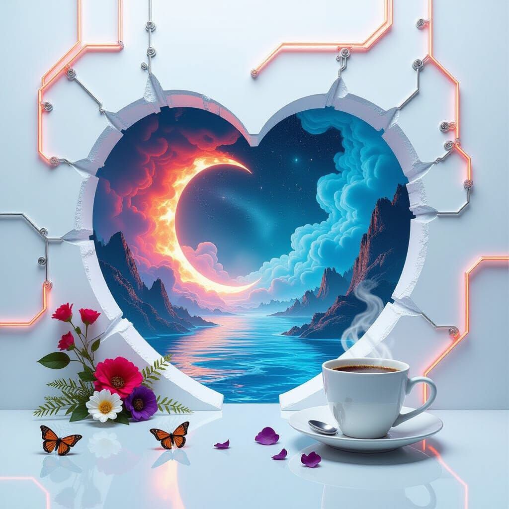 Heart Portal to Sci-Fi Water World in Digital Art Style