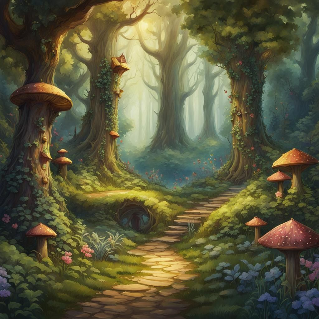 Cute Woodland Creature in Fairy Forest: Watercolor