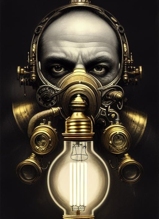 Gas Light Gold Mask Portrait in Art Nouveau Style