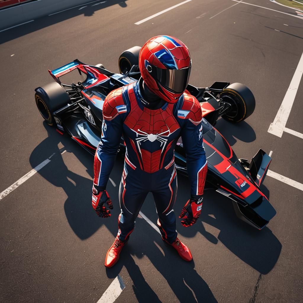 F1 Driver Spider-Man Suit: Anime-Inspired Concept Art