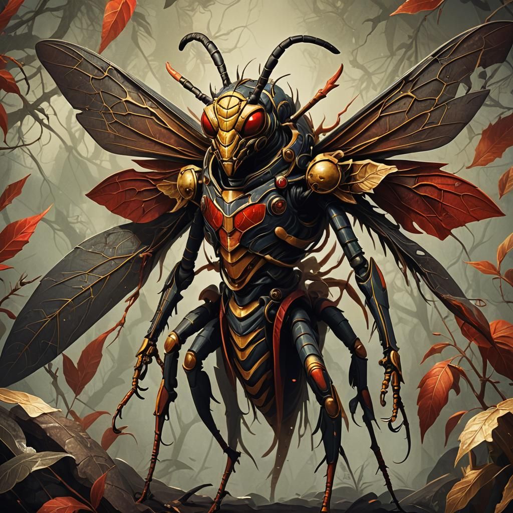 Dark Fantasy Wasp Monster with Mummy Head