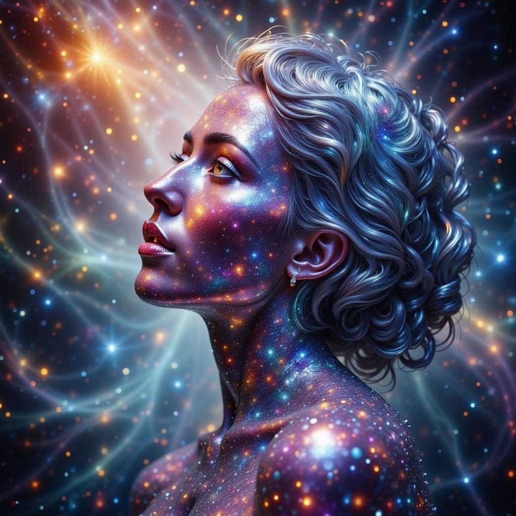 Cosmic Woman in Galactic Dreamscape