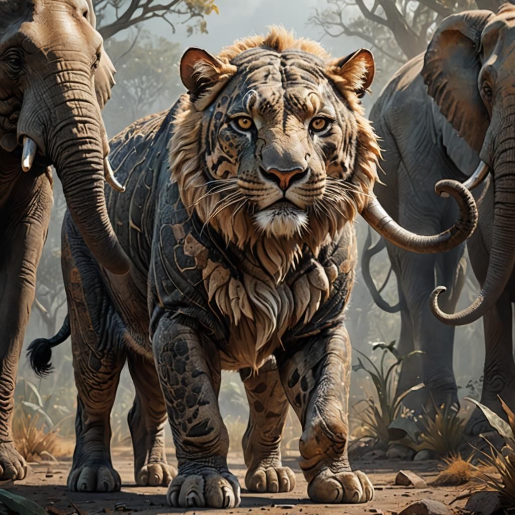 Feline-Elephant Hybrid in Hyperrealistic Concept Art
