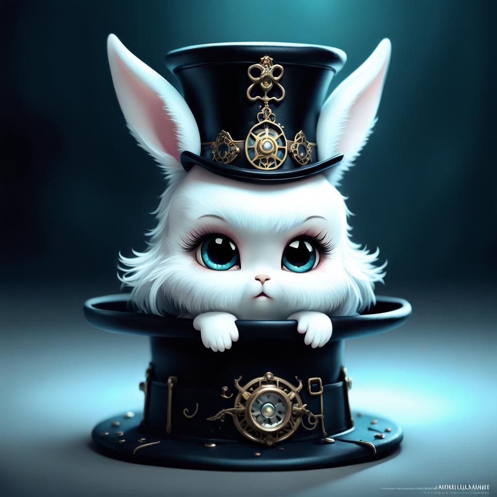 Adorable White Chibi Bunny in a Top Hat