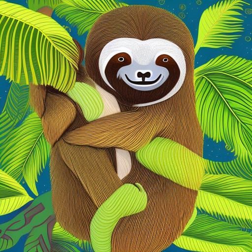 Sloth Hugging Tree in Astral Cosmic Style