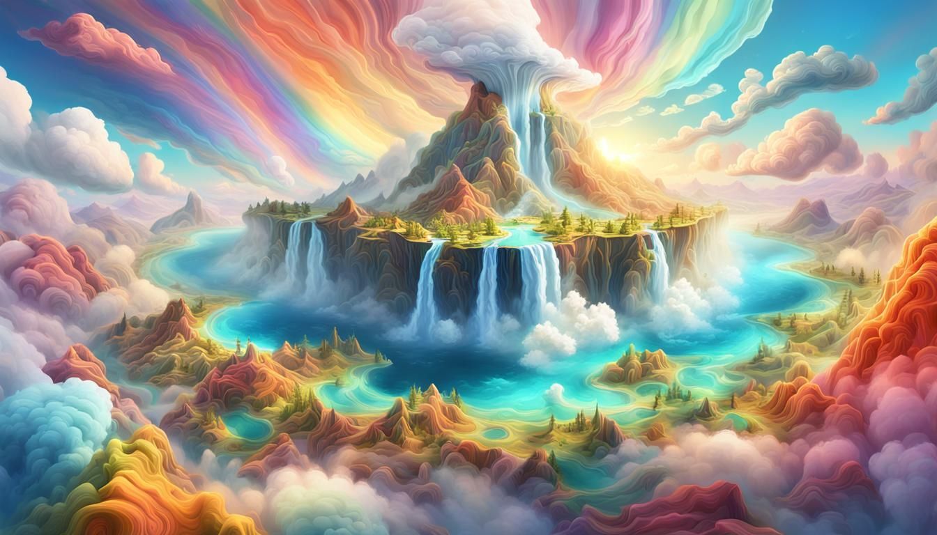 Godlike Island's Waterfall in Surreal Landscape