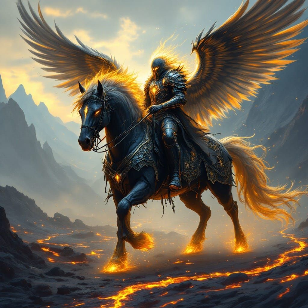 Ethereal Warhorse in Lava with Armored Warrior