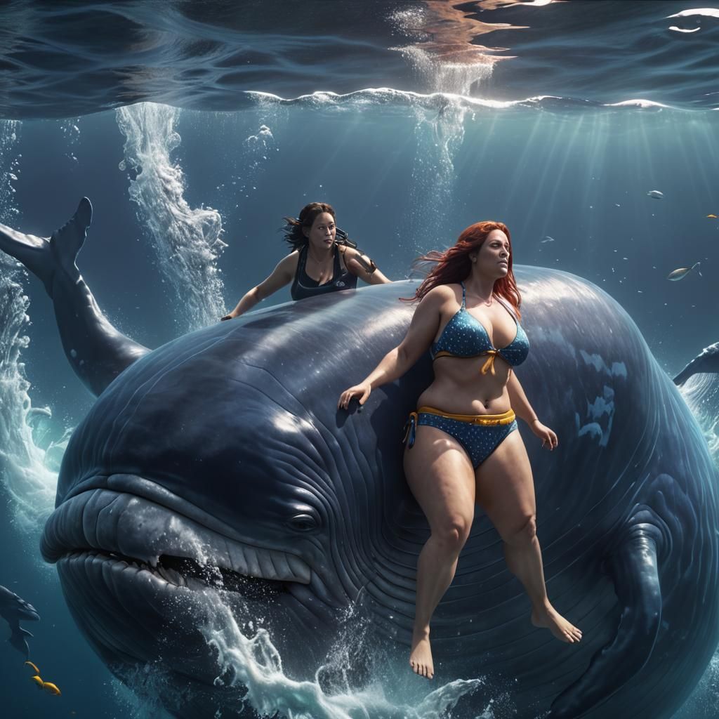 Woman Rides Whale Underwater: 3D Game Cinematic