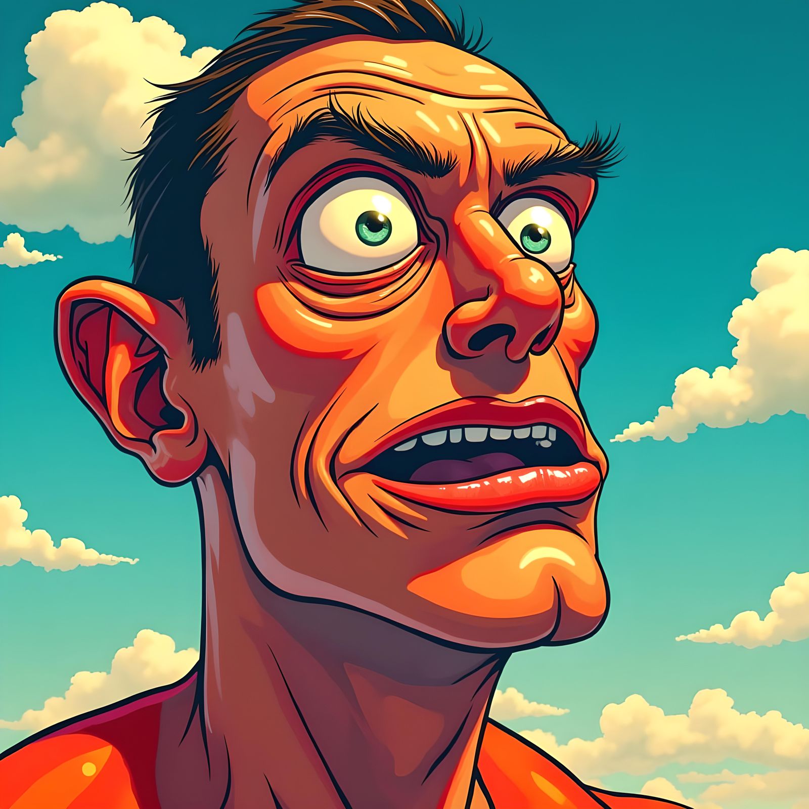 Distorted Superhero Portrait in Animated Surrealist Style
