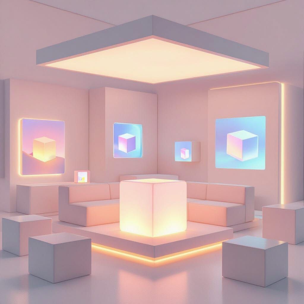 Pastel Cubic Landscape with Glowing 3D Art