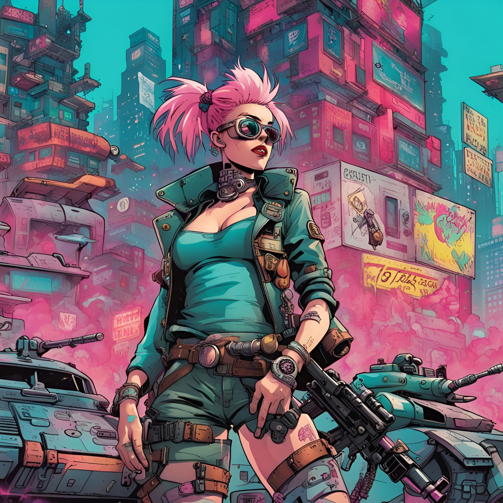 Tank Girl in Cyberpunk Graffiti Wasteland