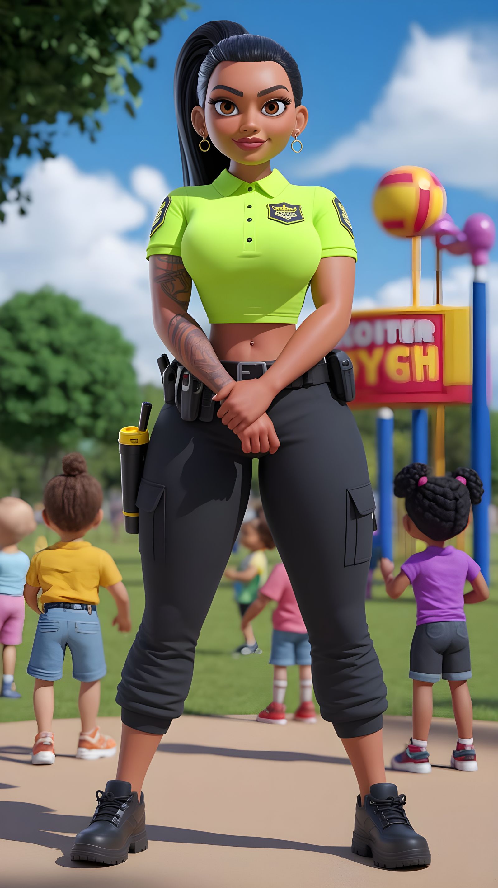 Punk Rock Security Guard in Pixar 3D Style