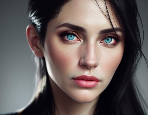 Melancholic Woman with Different Colored Eyes Portrait
