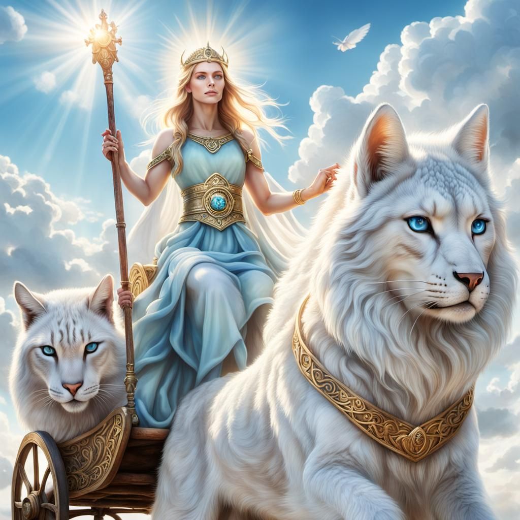 Freya: Nordic Goddess Rides Lynx Chariot