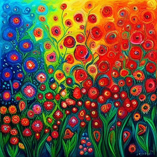 Abstract Flowery Garden in Complementary Colors