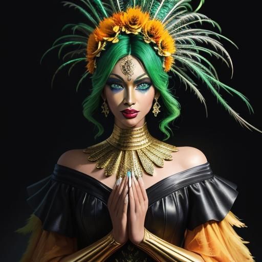 Metallic Woman with Peacock Hair, Comic Book Art