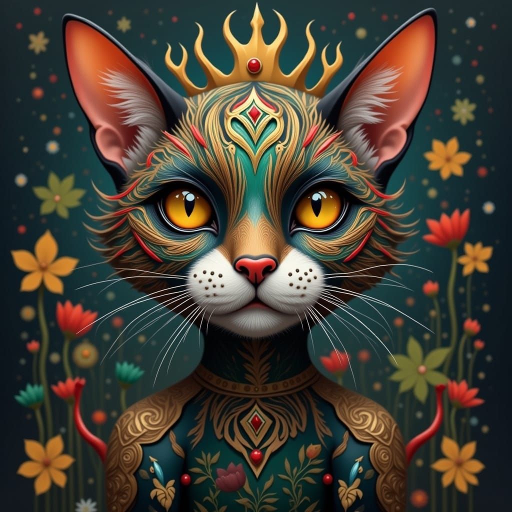 Mystical Cat in Baroque Surrealist Style