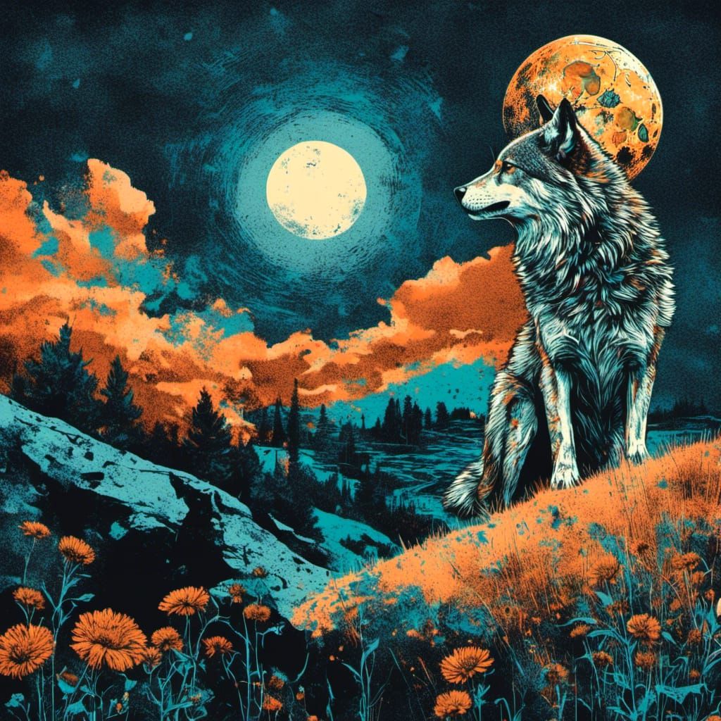 <lora:SugarSkullMemorials:1.0> Wolf howling at the moon