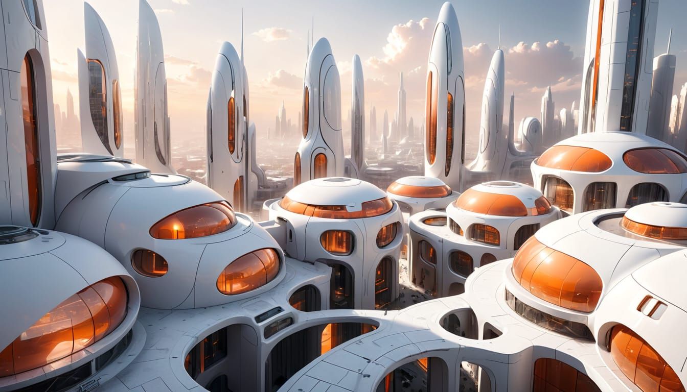 Serene Desolated Futuristic Cityscape Aerial View