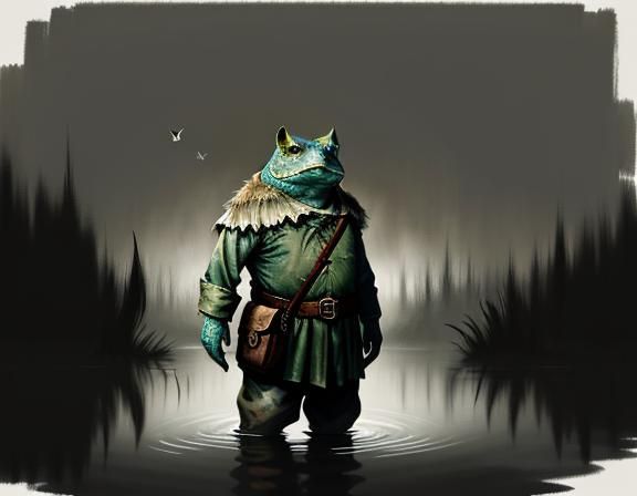 Bullywug Emerges from Murky Swamp: Mixed Media Illustration