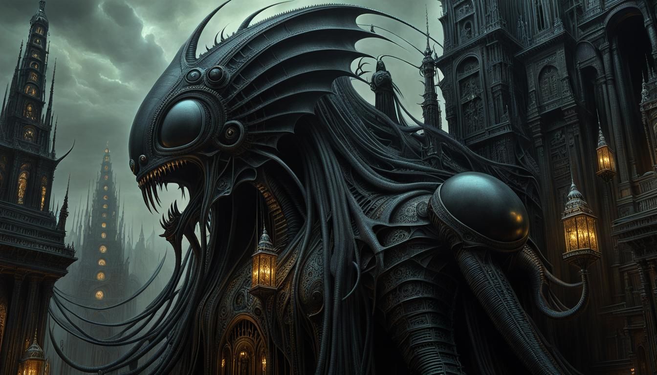 Lovecraftian Night-gaunts in Art Nouveau Style