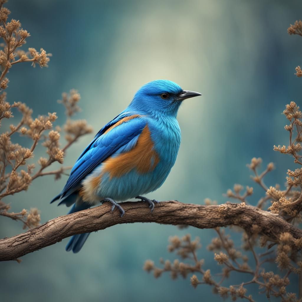 Blue Bird About to Fly: Hyperdetailed Bird Photography