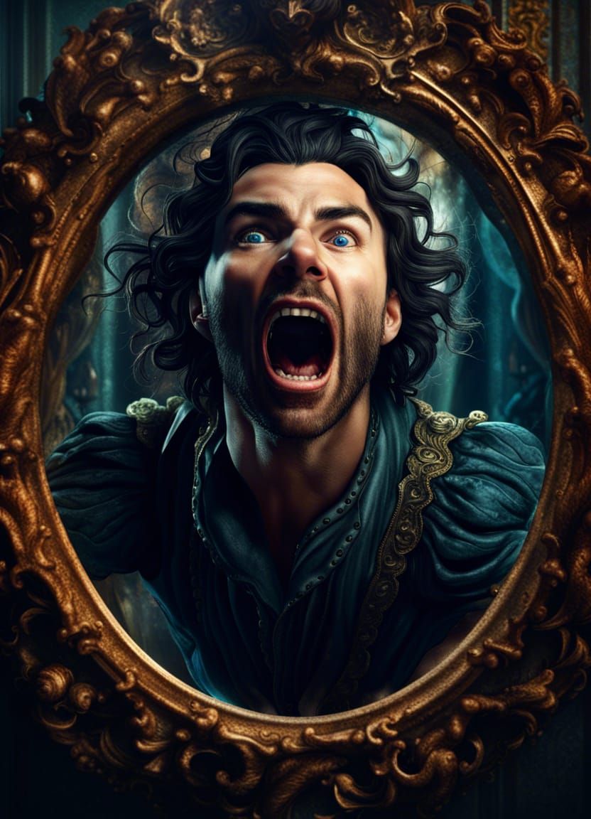 Man Trapped Under Rococo Mirror
