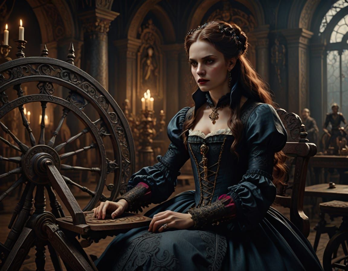 Baroque Vampire Woman at Spinning Wheel