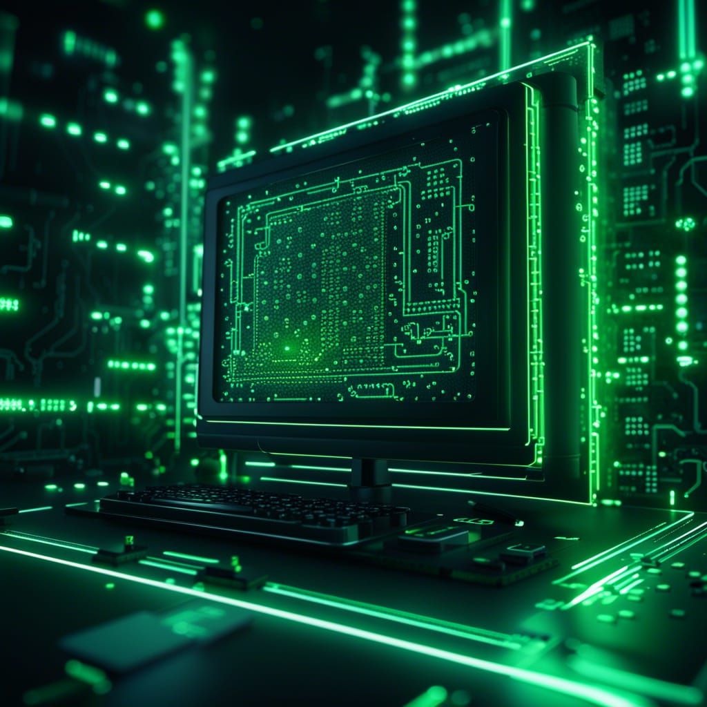 Computer Screen Displaying Neon Green Binary Code