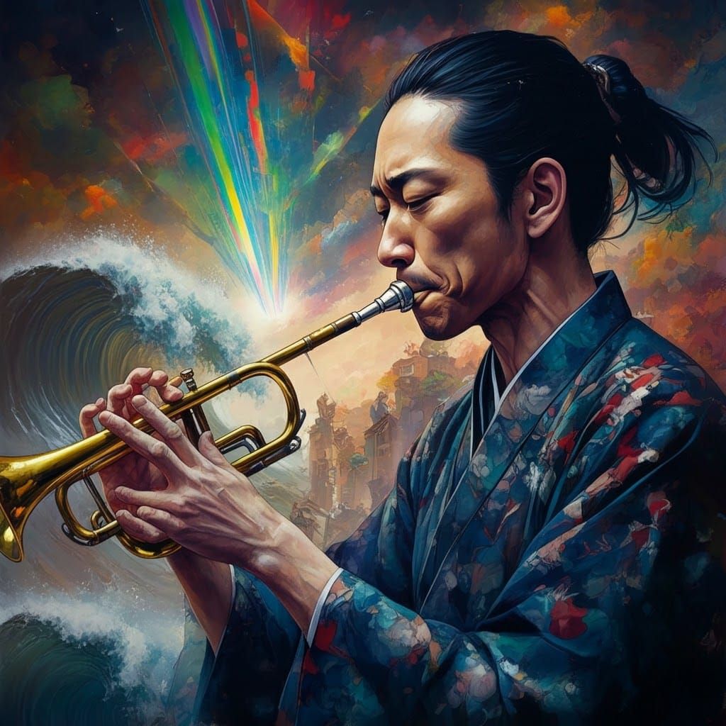 Abstract Jazz Scene in Ornate Asian Style