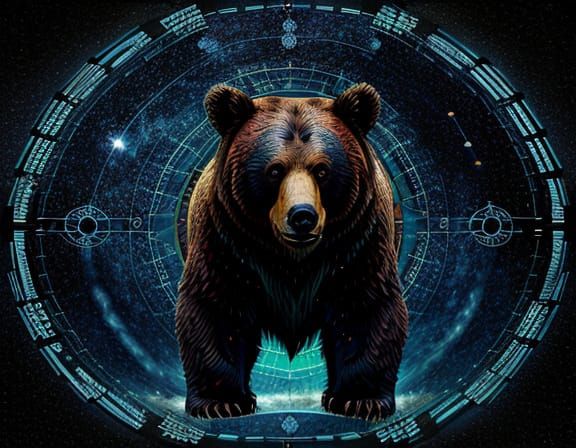 Bear with Astrolabe in Inky Portrait Style