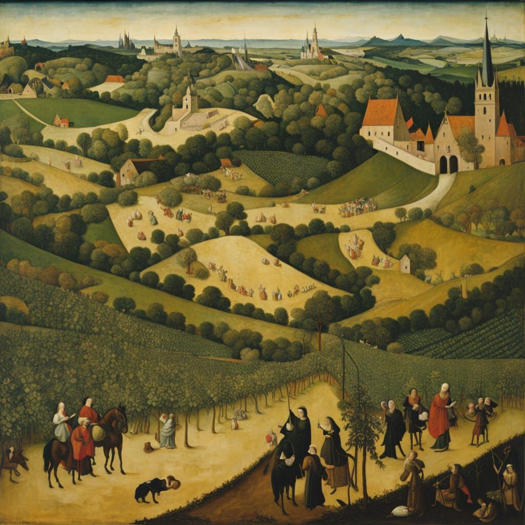 Medieval European Masterpiece: Vineyard at Noon