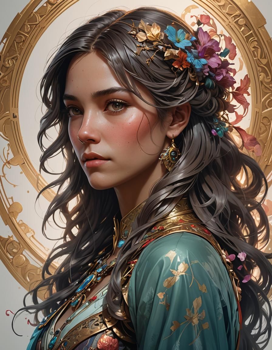 Wednesday Addams Portrait in Art Nouveau Style