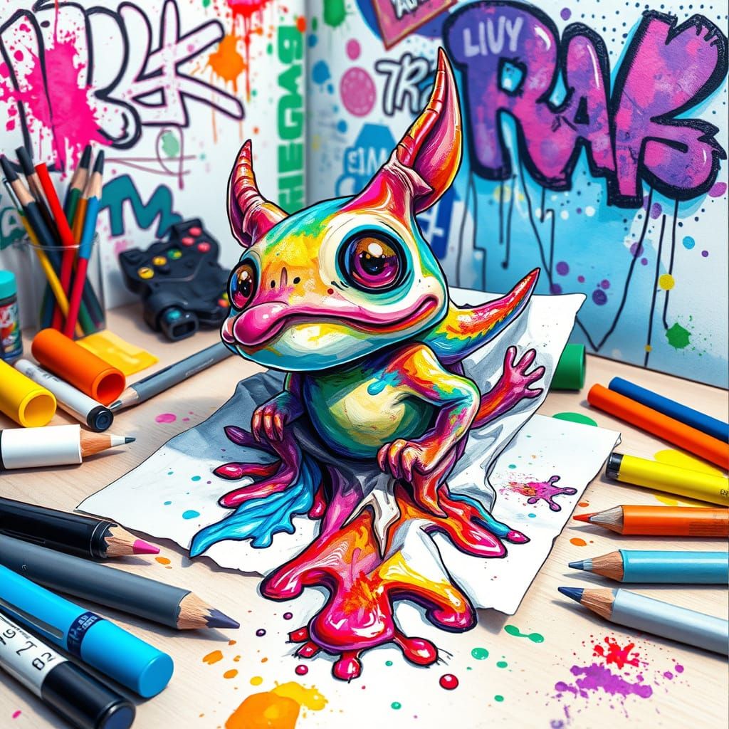 Whimsical Street Art Monster Explores Desk