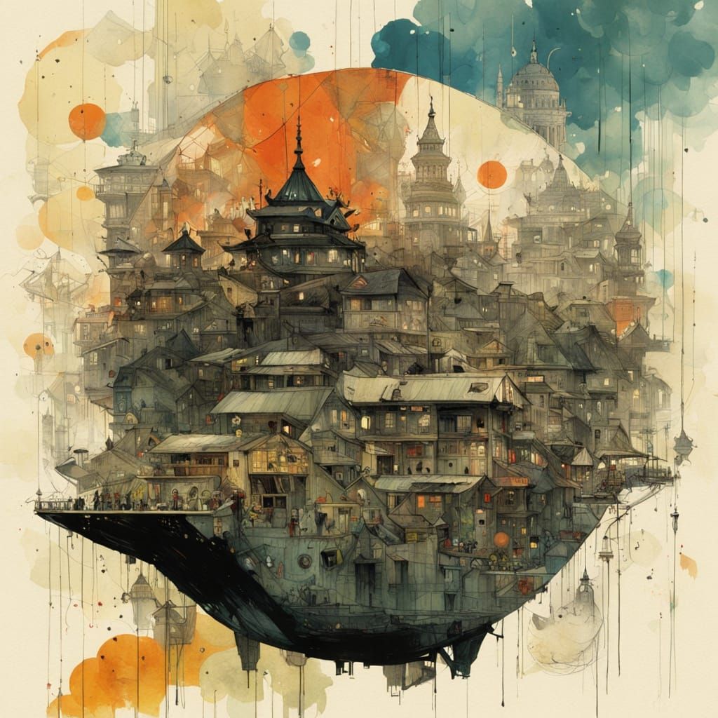 Surreal Worldscape in Mixed Media Style