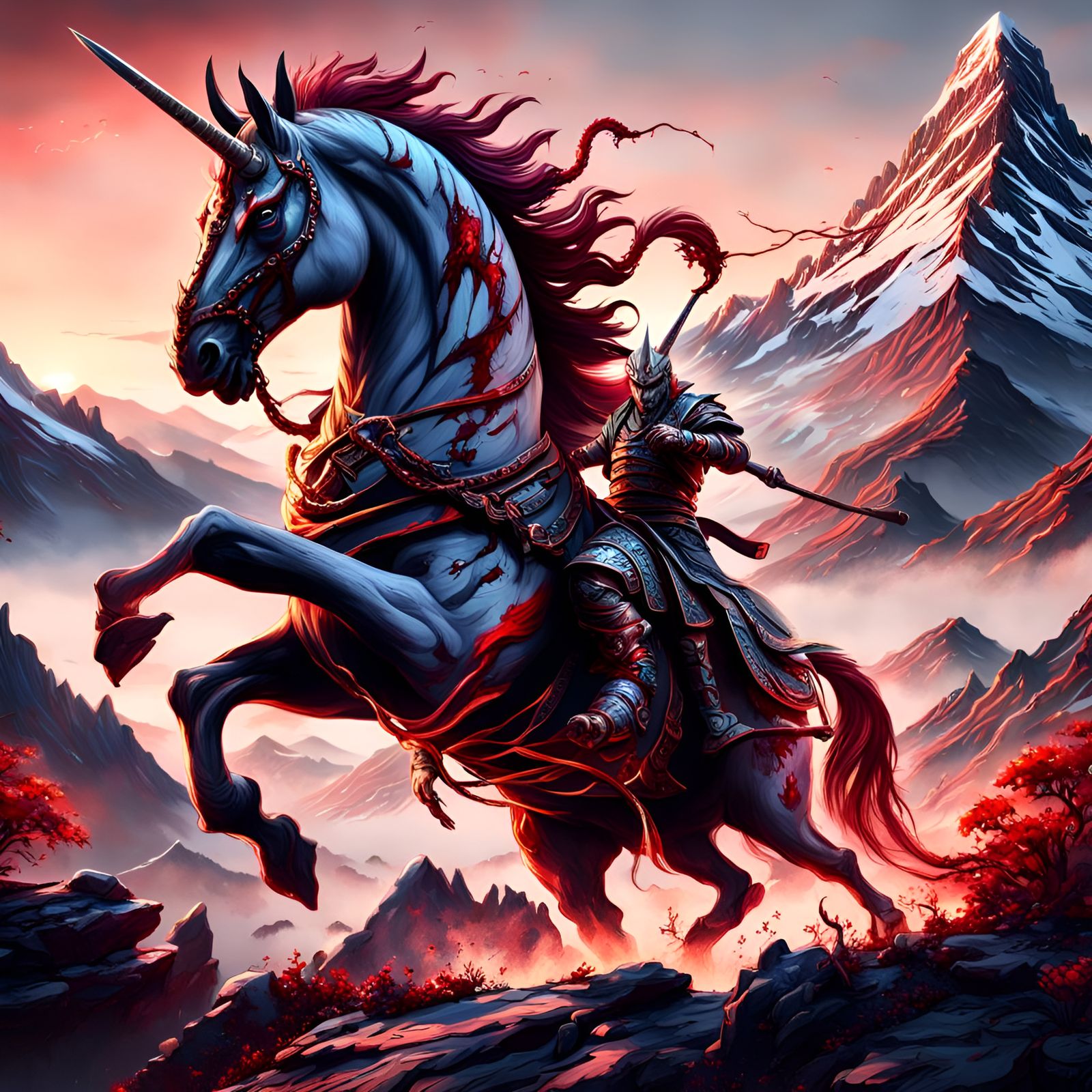 Unicorn Samurai vs Clown Snake Sunset Battle