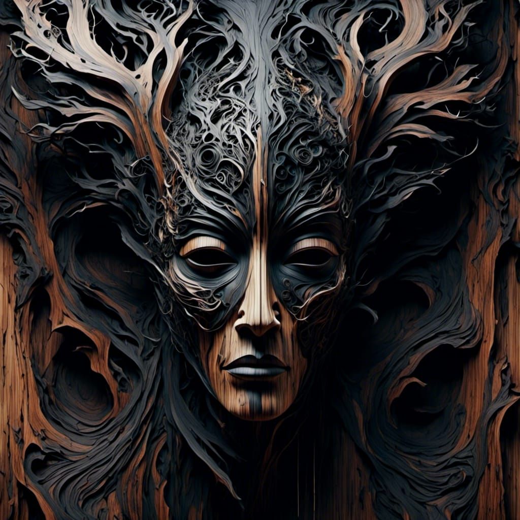 Faces Merged with Mandelbulb Fractal in Woodsplash Effect