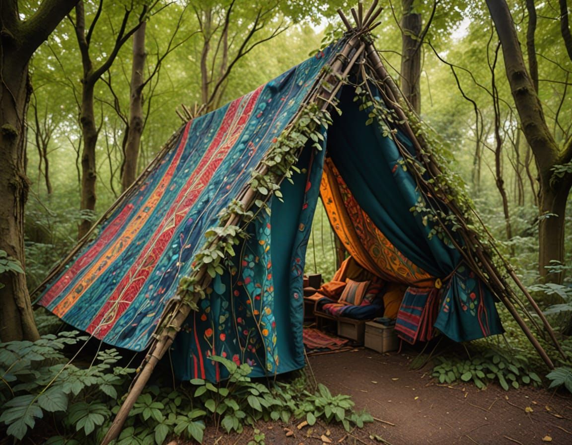 A Vibrant Woodland Shelter in Intimate Detail