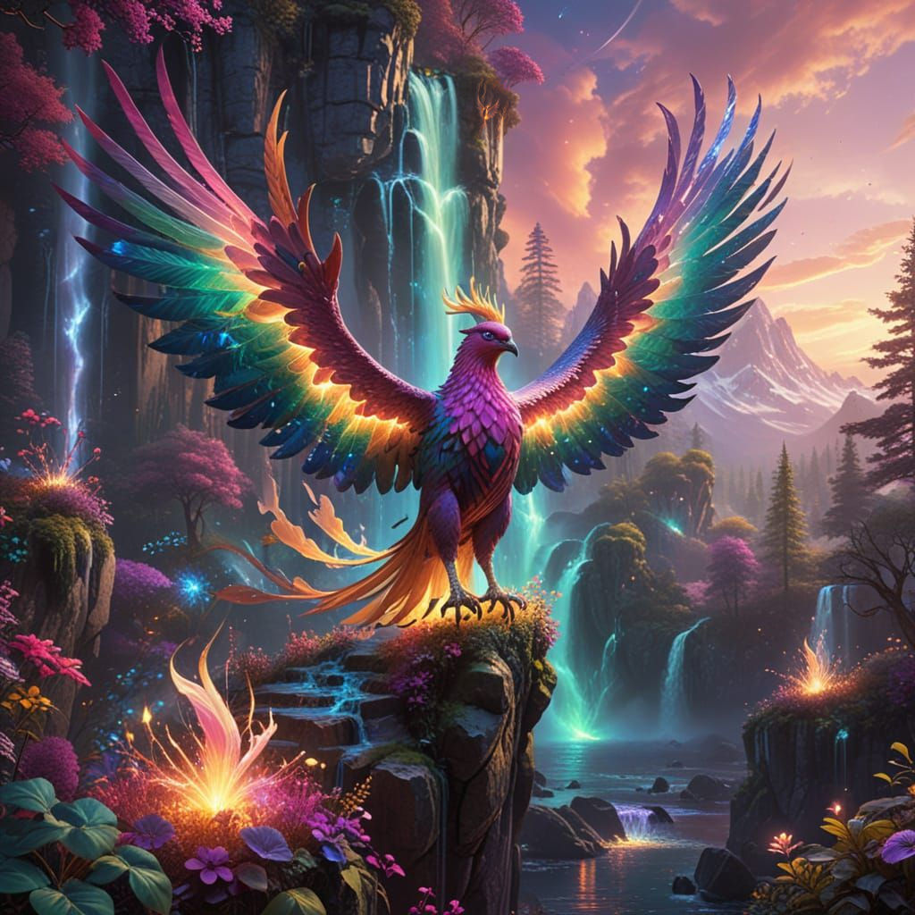 Colossal Phoenix Soars Over Magical World