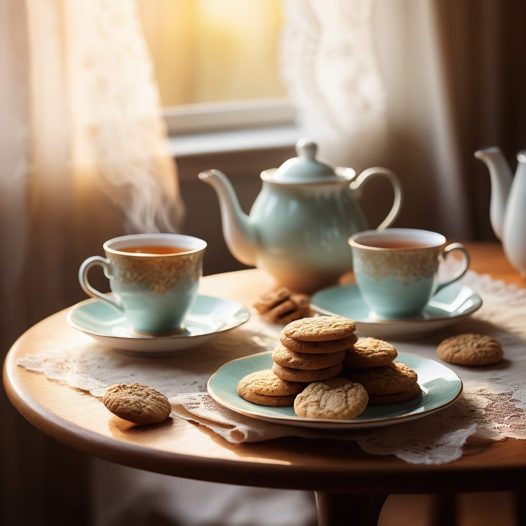 Cozy Morning Tea Setup in Warm, Inviting Photography