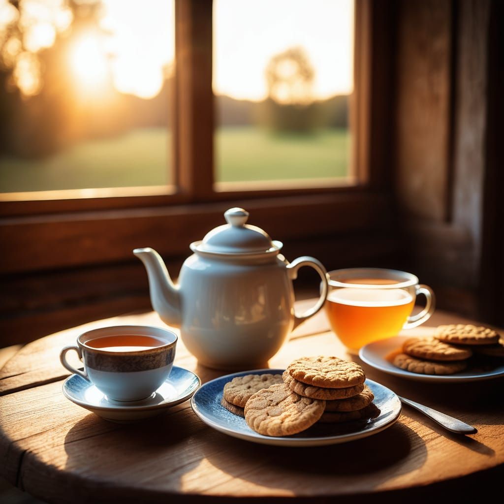 Warm Morning Still Life with Tea and Cookies